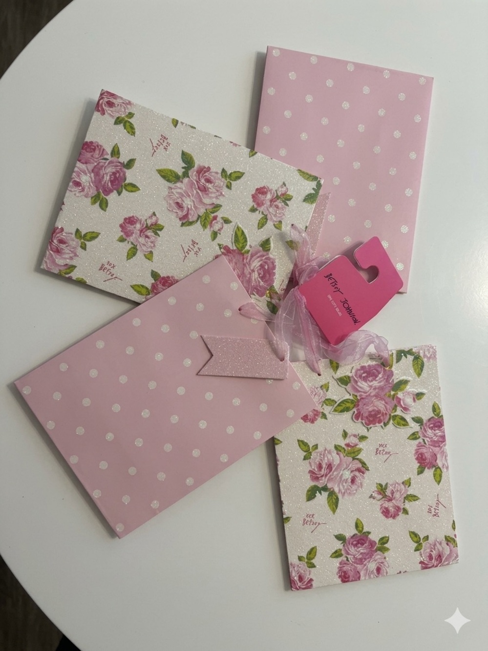 Betsey Johnson 4PK Pink Floral and Polka Dot Gift Bags Set